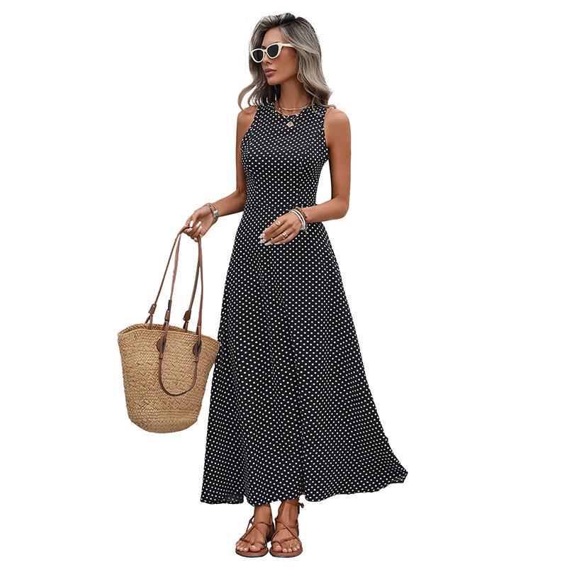 European & American Style Polka Dot Sleeveless Backless Long Dress (2026 New Summer Collection)