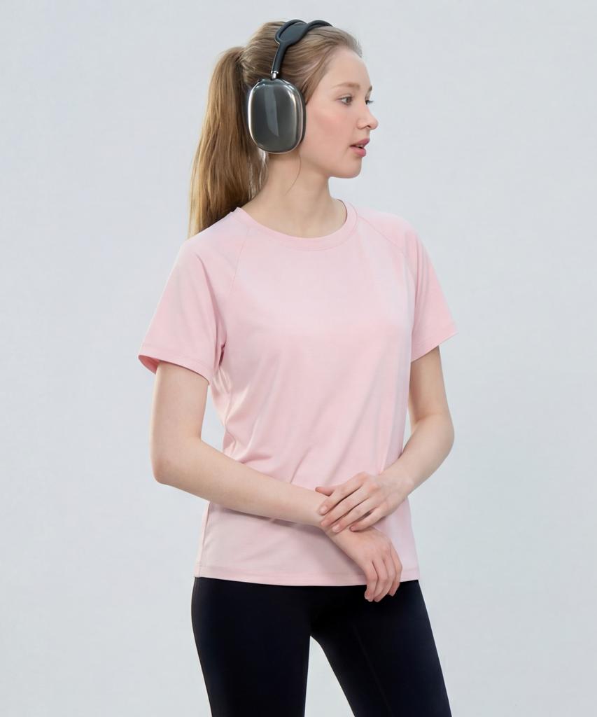 BASIC HOUSE Women'S Cool Breeze Raglan Round Short Sleeve T-Shirt Pink Lzts3223 (Type B)