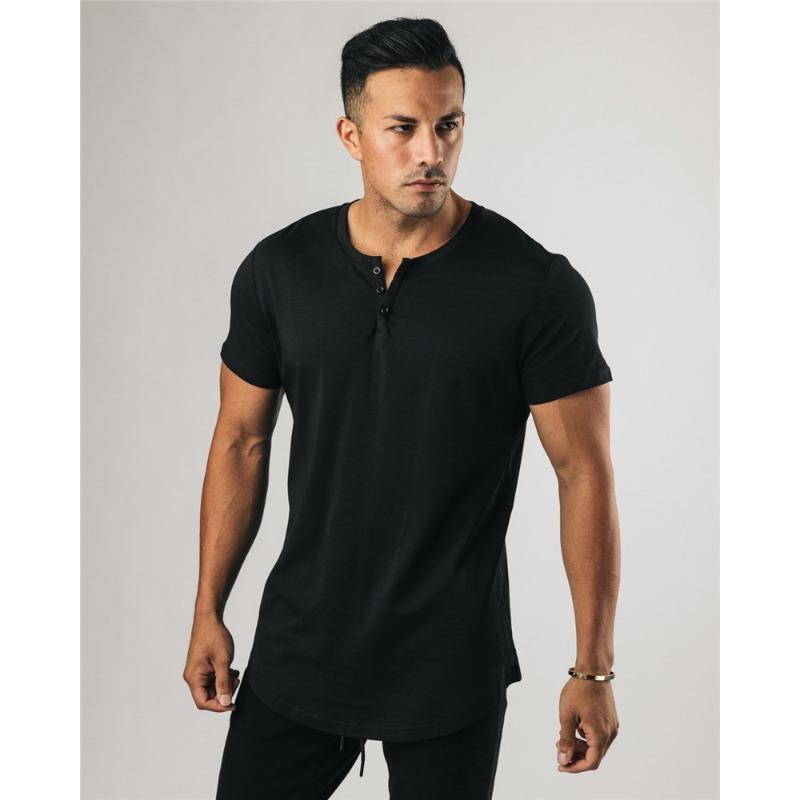 

Men s Black Henley T-Shirt Slim Fit Short Sleeve Button Placket Top XXL чорний