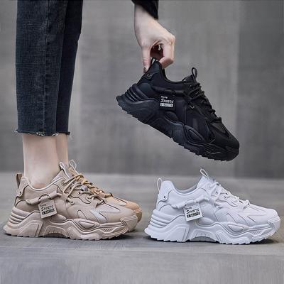 Zwarte Platform Damesschoenen Casual Veterschoenen Dames Sneakers PU Leer Gevulkaniseerde Schoenen