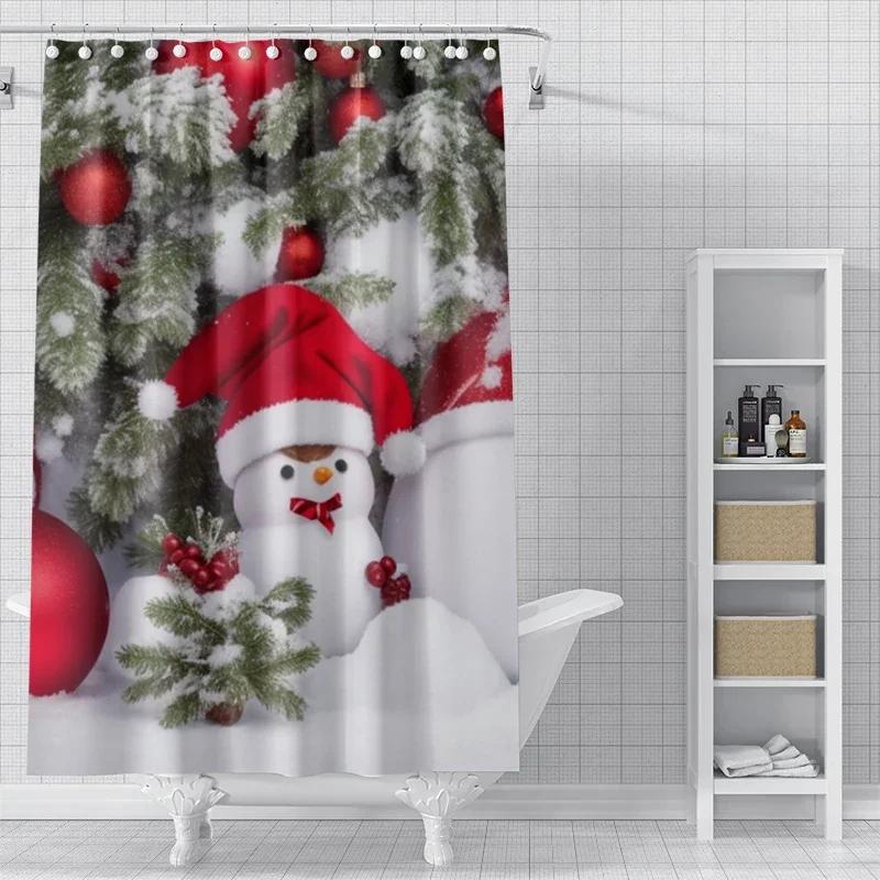 Home Decoration Shower Curtains For Bathroom Waterproof Curtain Fabric Modern Nordic Style Living Room Merry Christmas Winter