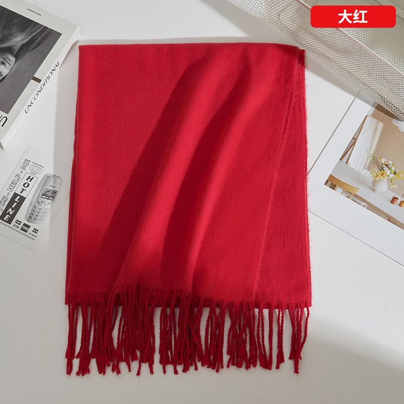 Red scarf women's winter solid color Christmas Spring Festival event big red scarf shawl logo