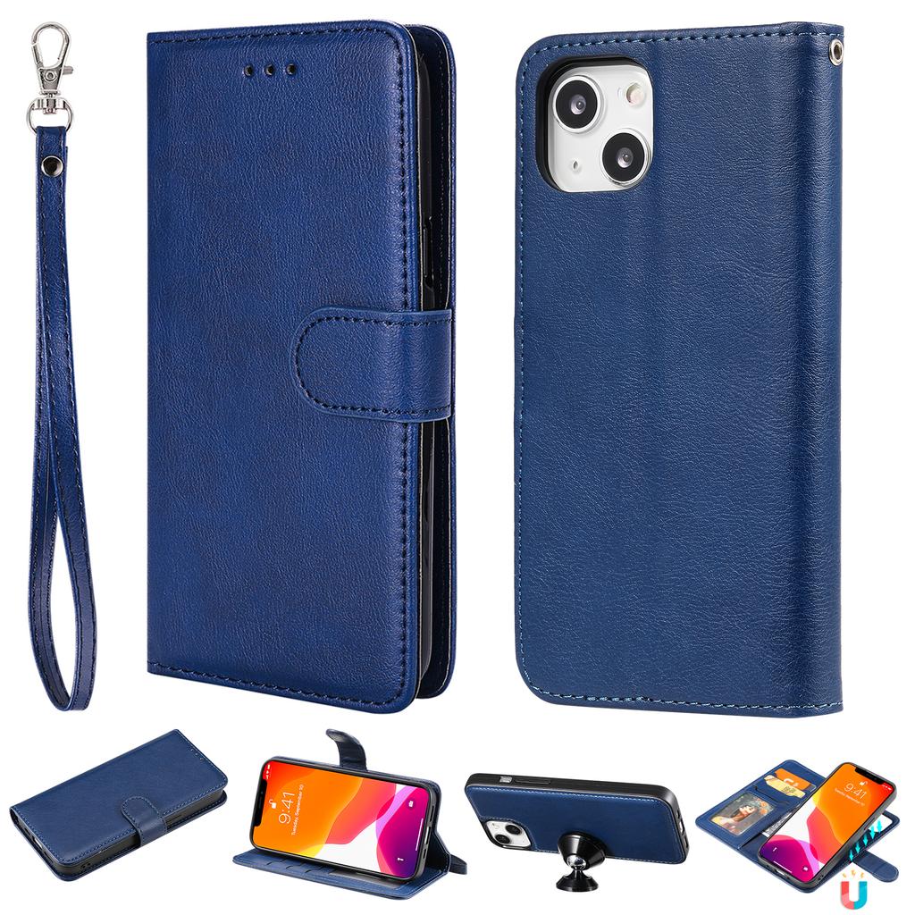 For iPhone 15 Case 2 in 1 Detachable Magnetic Leather Wallet Mobile Cover with Strap