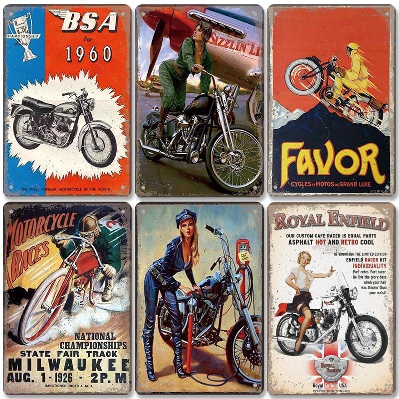 Vintage motokrosový plakát Kovové plechové cedule Motocykl Grand Prix Kovová plaketa Nástěnná dekorace pro garáž Moto Club Man Cave Bar