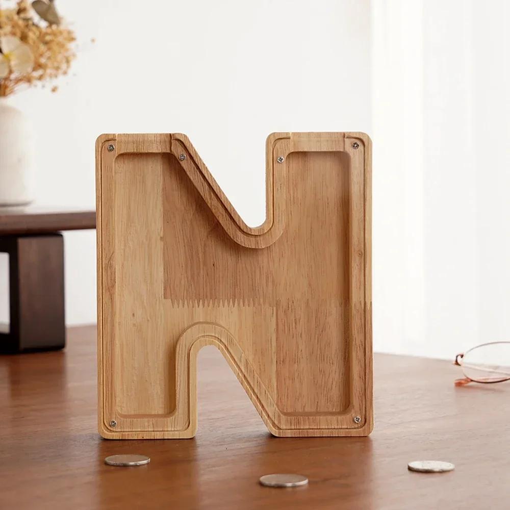 Wooden 26-letter English Letter Piggy Bank In Stock Children's Small Toy Storage Box Transparent Acrylic Piggy Bank Home Decor