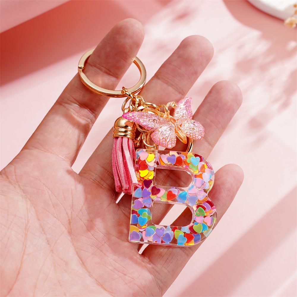 Fashion DIY A-Z Letters Keychain Metal Holder Pendent Key Chain With Butterfly Women Car Key Ring Simple Letter Key Party Gift