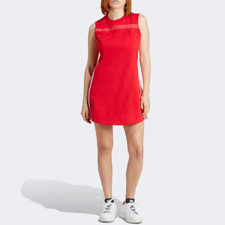 adidas Originals Blue Version Series Striped Print Sleeveless Dress Women Dresses Red HR3420