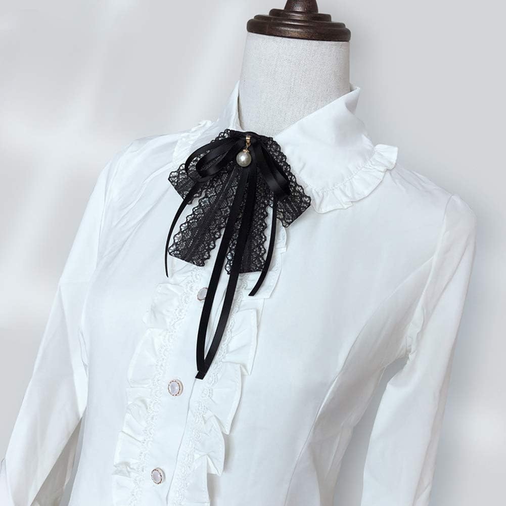 Black lace Bow Tie Brooches for Girl Women Fashion jabot collar brooch pins Pre-Tied Neck Tie Shirt Corsage Neck Tie