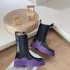 Fashion 2025 New Chelsea Boots Women/man Couple Models Platform Mid Boots Round Toe Slip On Rain Boots Leather Fashion Large Size Shoes