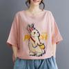 Tops for Women Cotton Summer Large Size T-shirt Round Neck Loose Rabbit Printed Casual Pullover T-shirt Top