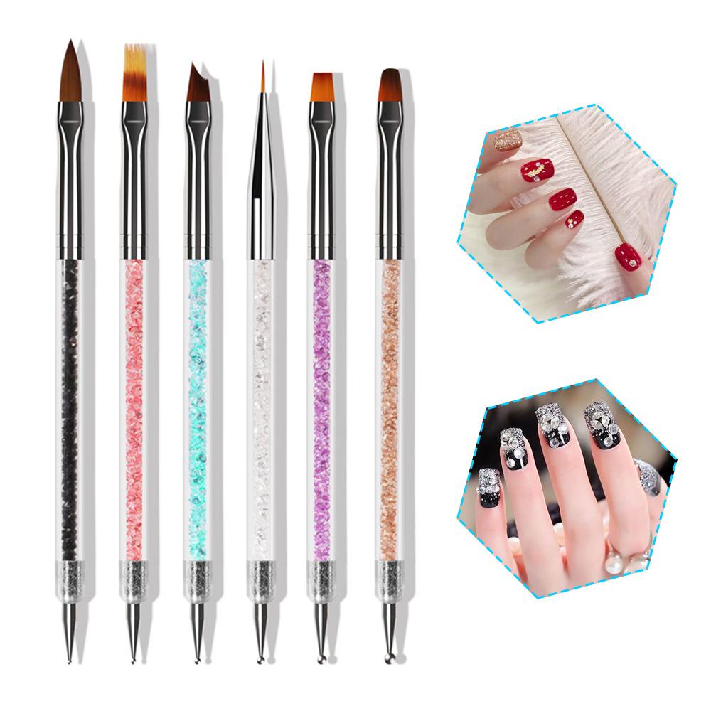 6PCS Set Nail Art Design Painting Pen Set Nail Art Tips UV Gel Nail Art Dotting Pen Acrylic Handle Rhinestone Crystal 2