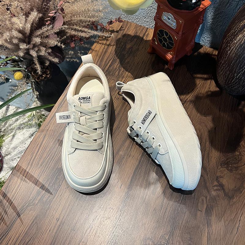 

Retro little white shoes women s spring new thick-soled heightening board shoes women s fashion versatile women s shoes casual shoes children 35 бежевый