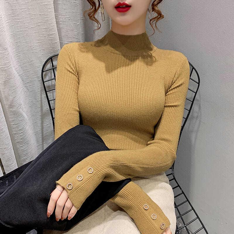 

Women s Shiny Knit Baby s Breath Turtleneck Sweater – Slim Fit Long Sleeve Autumn/Winter Top S 80-95 jin
