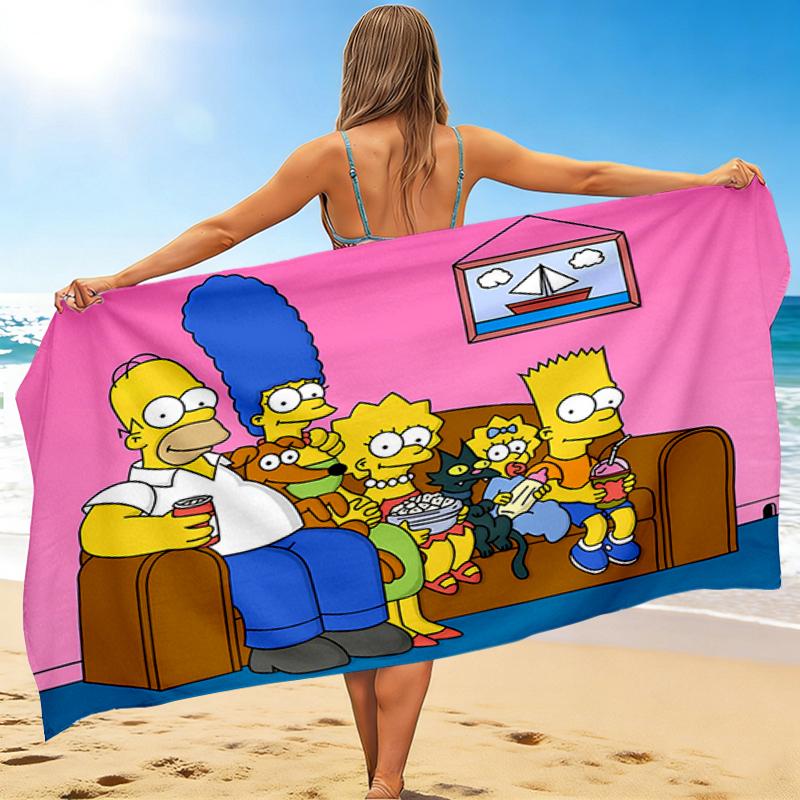 1Pc Simpsons Family Beach Towel, Quick Dry, Multi-Use for Beach Pool Gym Yoga Home Travel, Christmas, Halloween, Xmas Gift S683