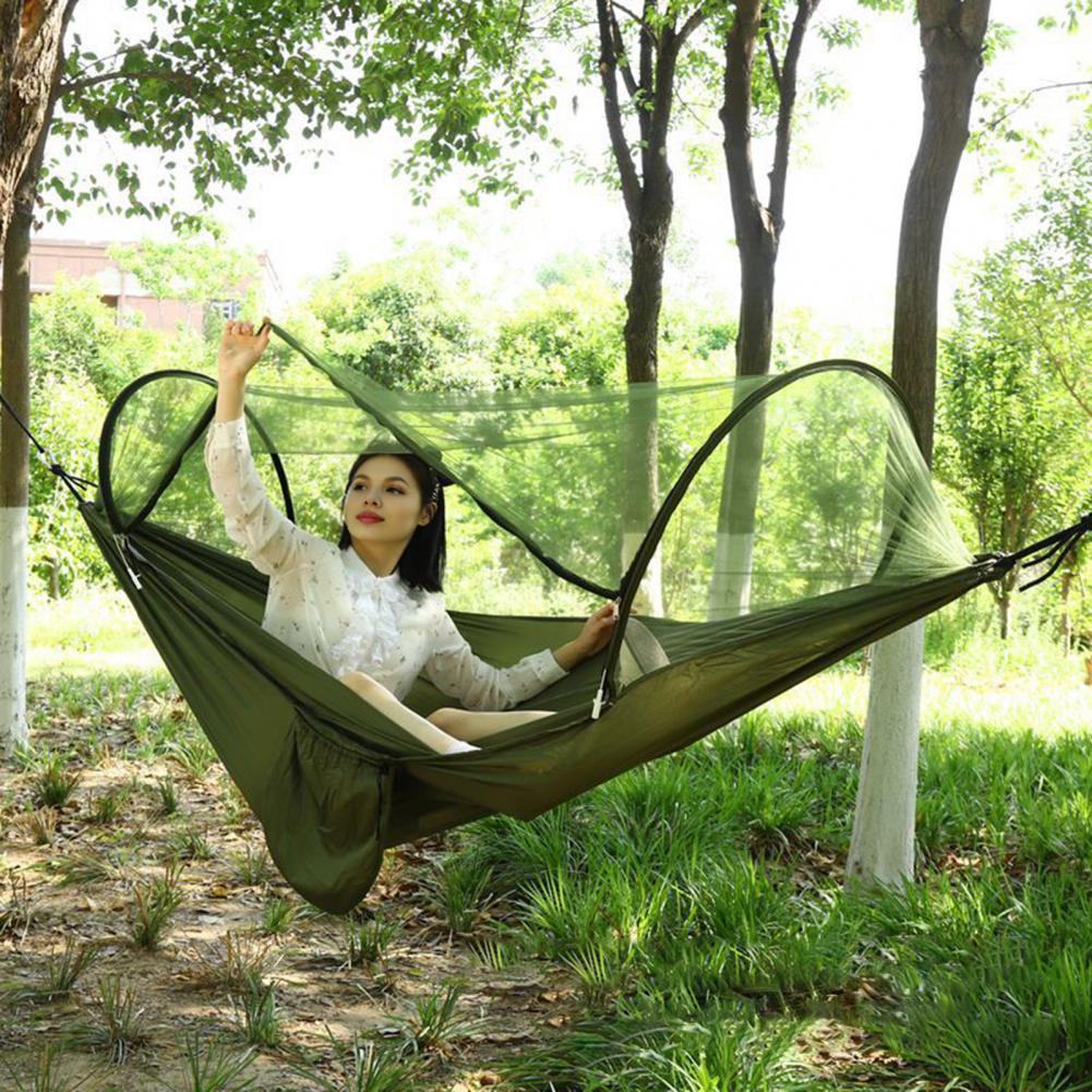 Camping Hammock With Mosquito Gnats Net Breathable Lightweight Portable Single Hammock With Tree Straps Indoor Outdoor Hammock