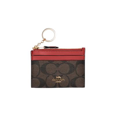 Skinny Id Case 11 Hanging Zipper Storage Coated Canvas And Leather Card Holder Mini Women Accessories Red Brown 88208-IMRVQ