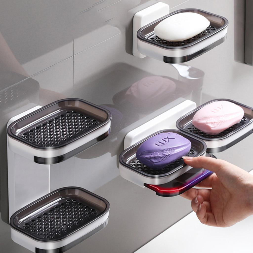 Wall Mounted Double Layer Soap Dish ABS Material No Drilling Required for Bathroom Kitchen