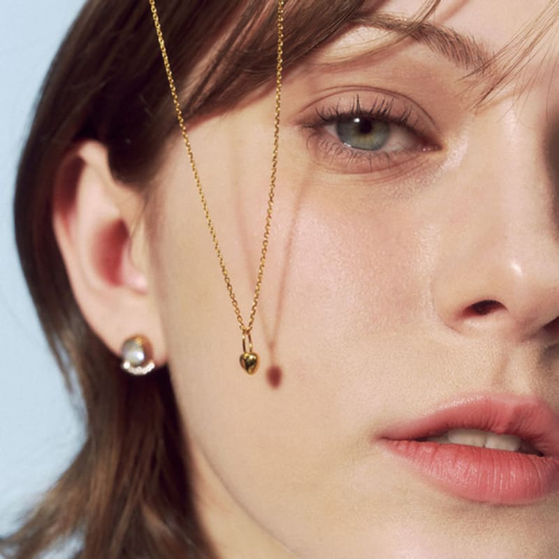 JUDY AND PAUL [925 Silver] Ellui Simple Minimal Heart All-Silver Necklace