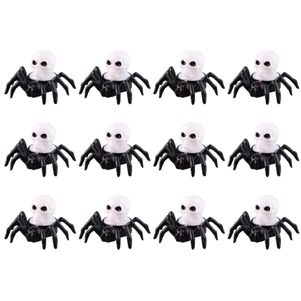 12Pcs Halloween LED Horror Spider Light Battery Operated Spider Back Eye-popping Candle Lamp Spider Eye Light LED Candle Light