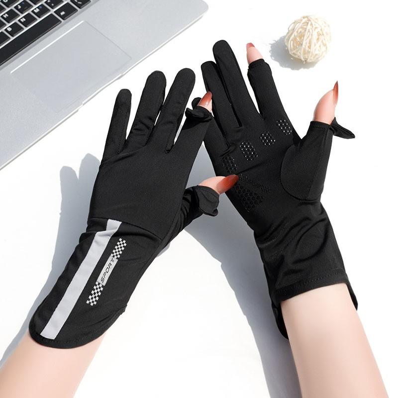 Women's UV Protection Fingerless Gloves: Thin Ice Silk, Breathable, Non-slip, Touchscreen Compatible for Driving & Cycling
