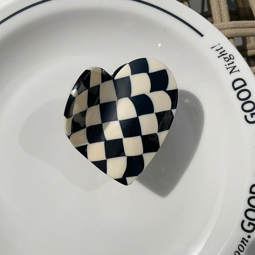 Korean Style Acetic Acid Hair Claw Elegant Plaid Hair Claw Hair Accessories Heart Shark Clip  Gifts