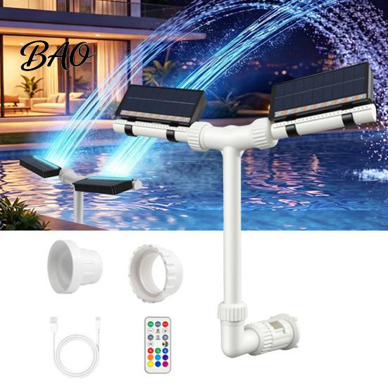 Solar Lighted Water Fountain Pool Fountain, Swimming with Multi-Color LED Lights, Dual-Head Adjustable Spray, Remote Control, Timer, Auto Dusk Sensor,