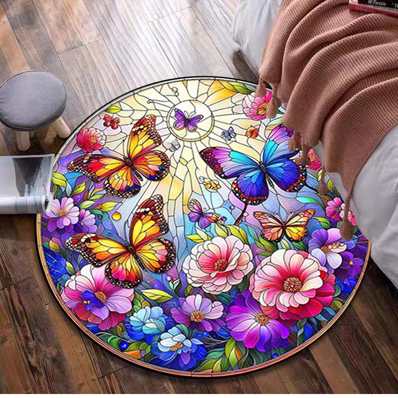 

1Pc Animal dragonfly Circular Print Rug - home decoration Carpet For Living Room Bedroom Flooring Computer Chair Area Rug 80x80cm( 31x31in)