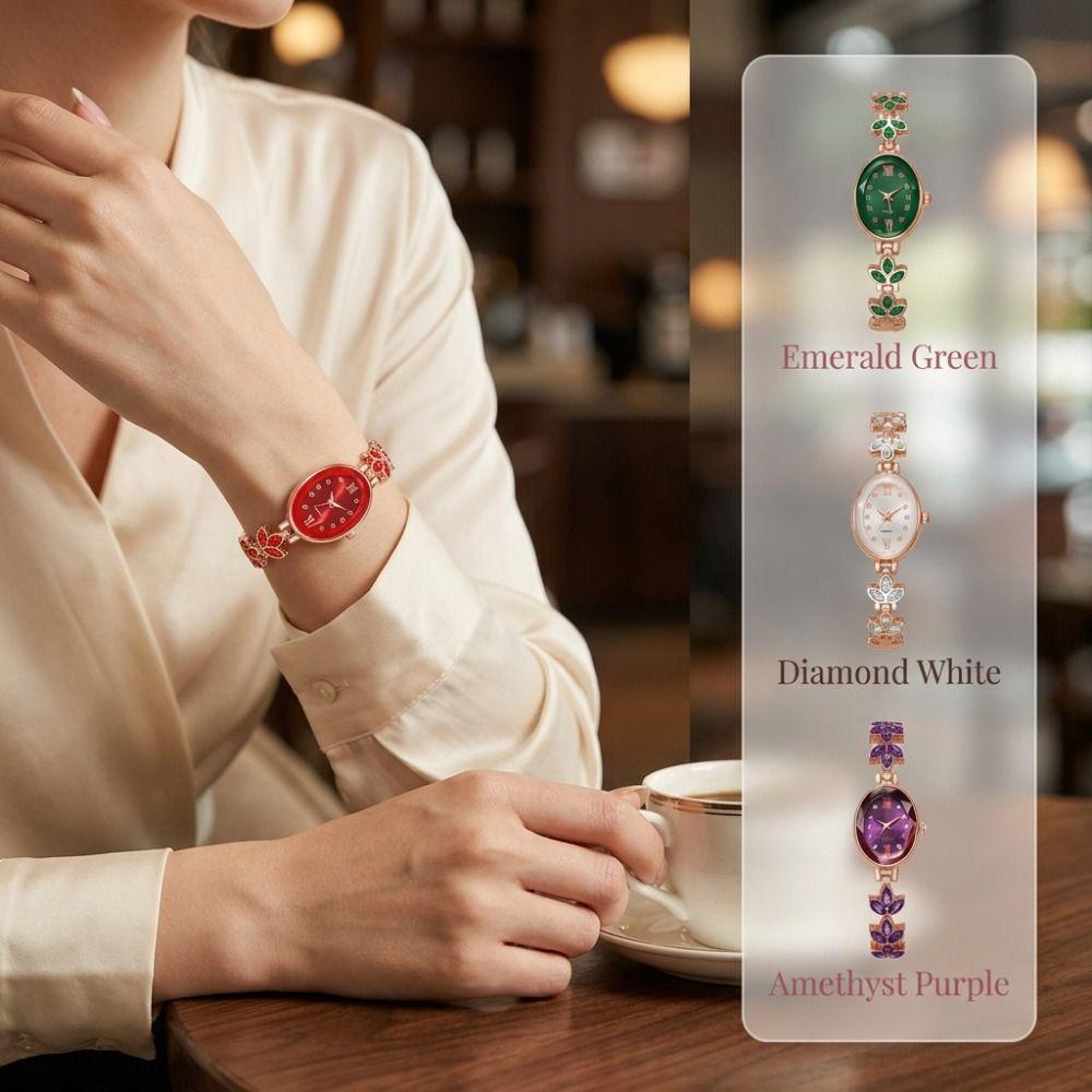 Bracelet-Style Bracelet Watch Rhinestone Wristwatch 3-Leaf Clover Quartz Ladies Watch  Women