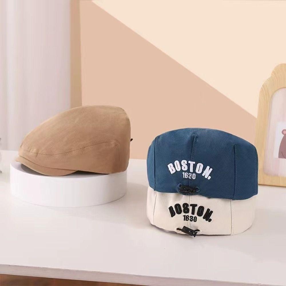 Letter Embroidered Beret Hat Retro Denim Peaked Caps Fashion Duck Tongue Cap  for Kids