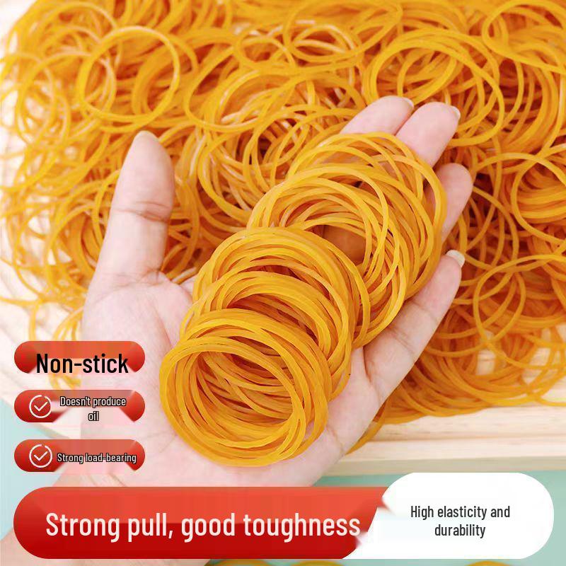 High-Elasticity Yellow Cowhide Rubber Bands - Durable Industrial Bundling Straps & Office Rings 30g per bag
