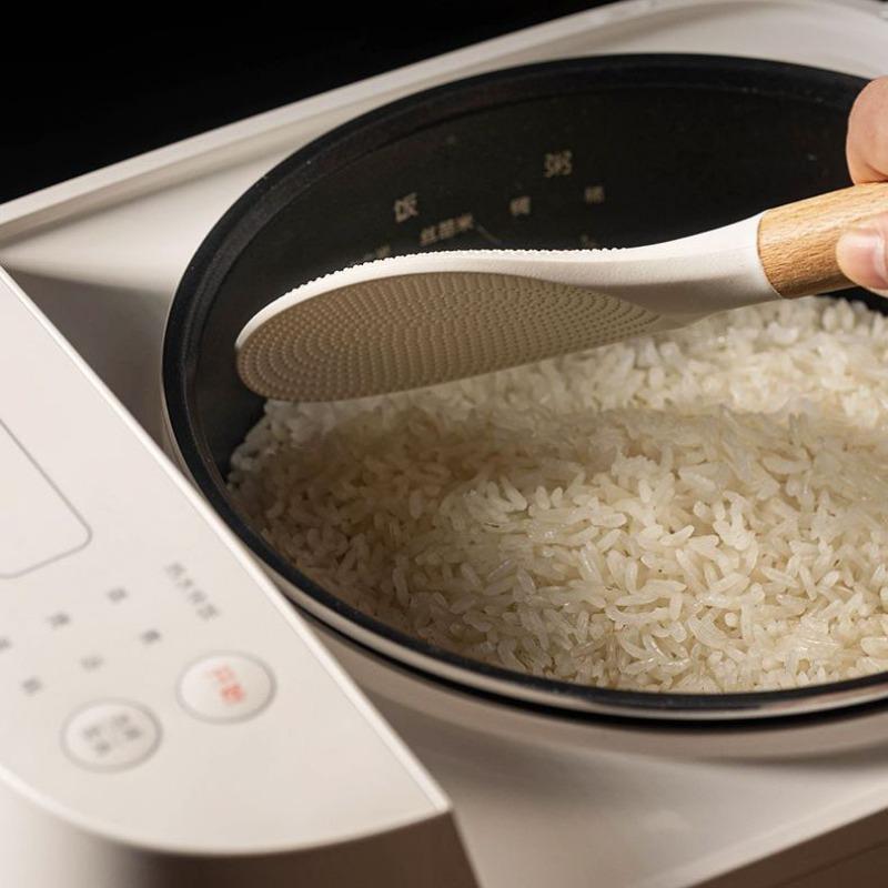 High Temperature Resistance Silicone Rice Scoop Anti-scald Wood Handle Spoons Kitchen Tools Non-stick  Easy To Clean Spoon