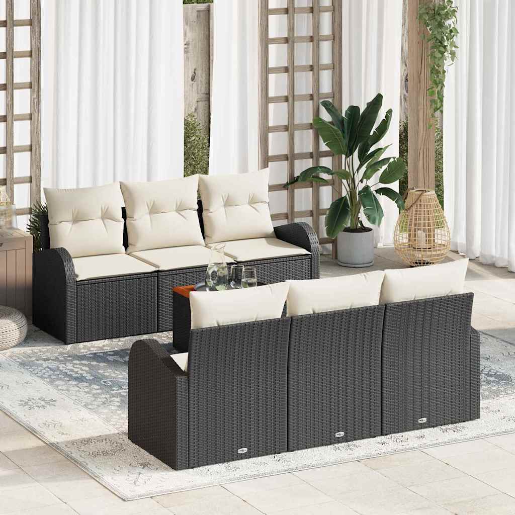 7 Piece Garden Sofa Set with Cushions Black Poly Rattan