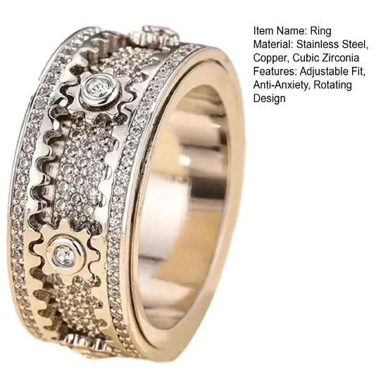 Anello per Dita Regolabile Anti-Ansia Fidget Ring Acciaio Inossidabile Zirconia Cubica Intarsiato Design Rotante Anello da Meditazione