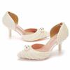 Woman Pumps High Heels Sandals String Bead Slip On PU 7CM Thin Heels Fashion Women Women Dress Sandals Shoes White Stiletto
