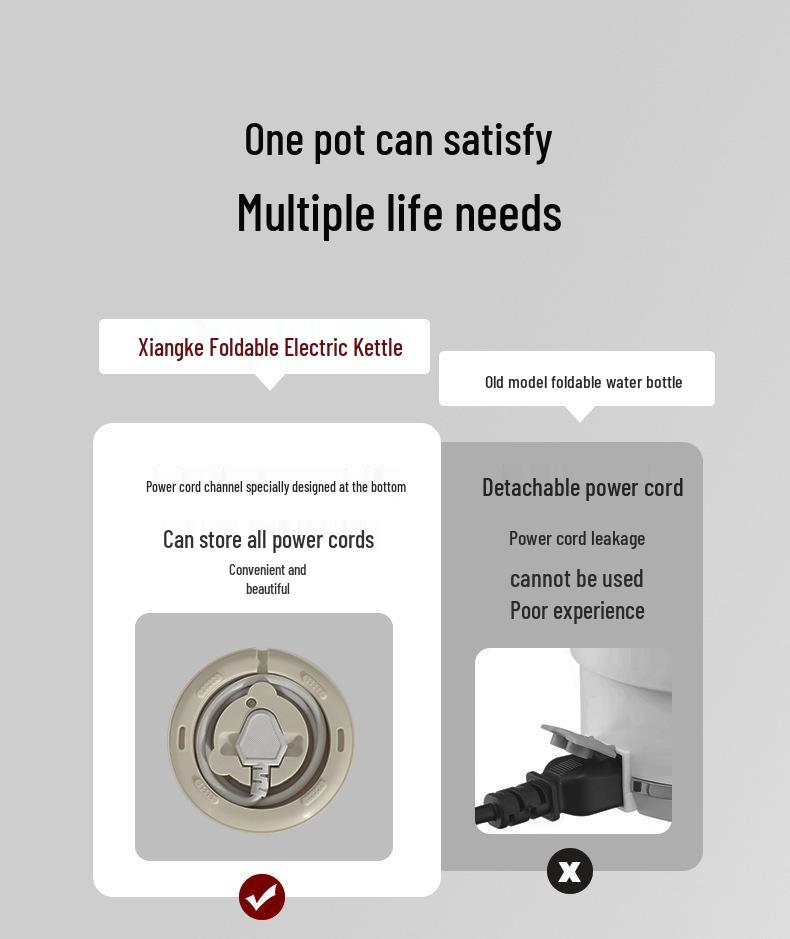 Compact and Portable Travel Electric Folding Kettle - Stainless Steel Multi-functional Water Cup.