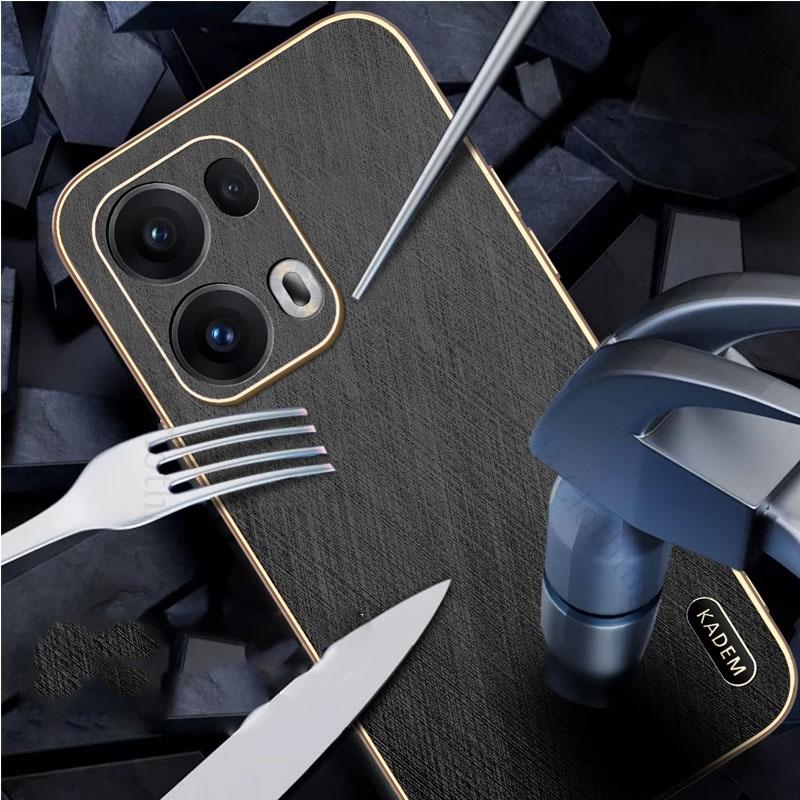 Coque en Cuir Texture Soie Dorée Plaqué pour Oppo Reno13 F 13 Pro Coque Rigide Électroplaquée pour Reno 11 10 12 Pro 8 Pro Plus