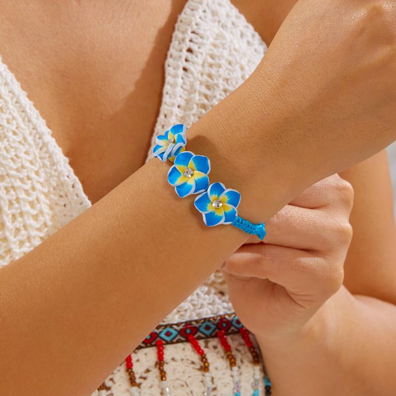 

[HF]#1Pc Boho Hawaiian Flower Bracelet For Women Beaded Braid Rope Bangle Summer Beach Vacation Party Jewelry Best Friend Gifts