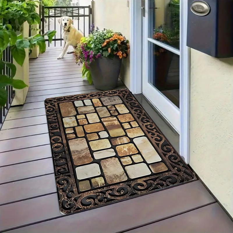 Welcome Door Mat Vintage Pattern Stylish Floor Mat for Entrance Outdoor Indoor Stain Resistant Non-Slip Durable Home Decor