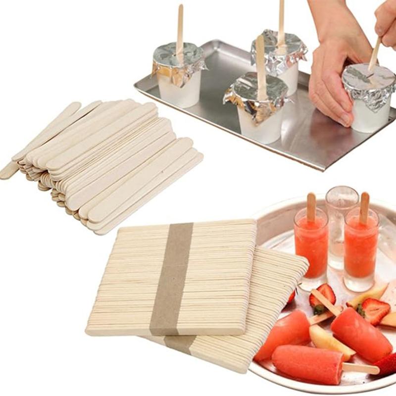 100/350PCS Cream Wooden Sticks for Ice Cream Bars New Summer Sales Mini Silicone Ice Cream Popsicle Mold Kitchen Accessories