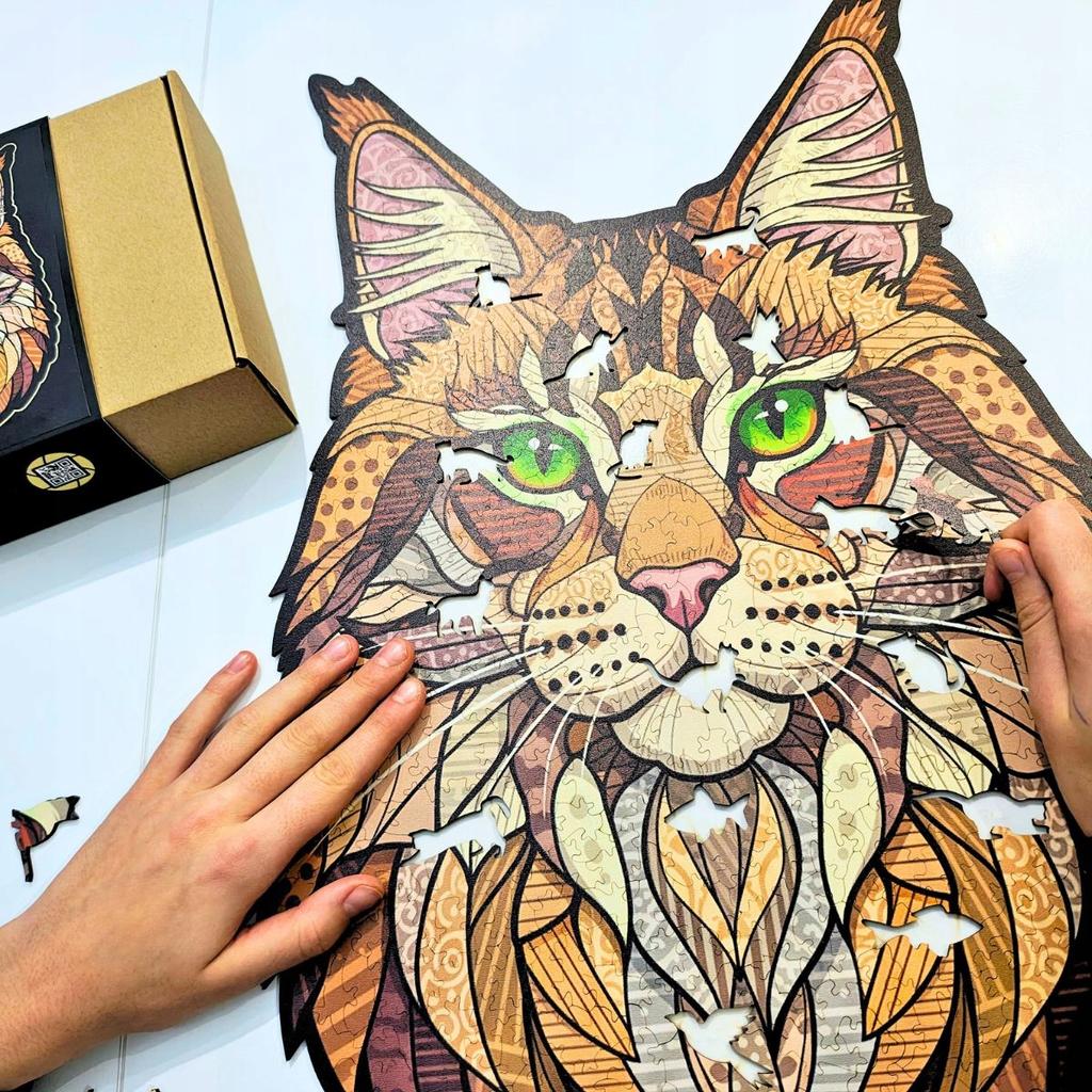 Large XXL Forest Cat Wooden Puzzle | Puzzle Gift For Adults