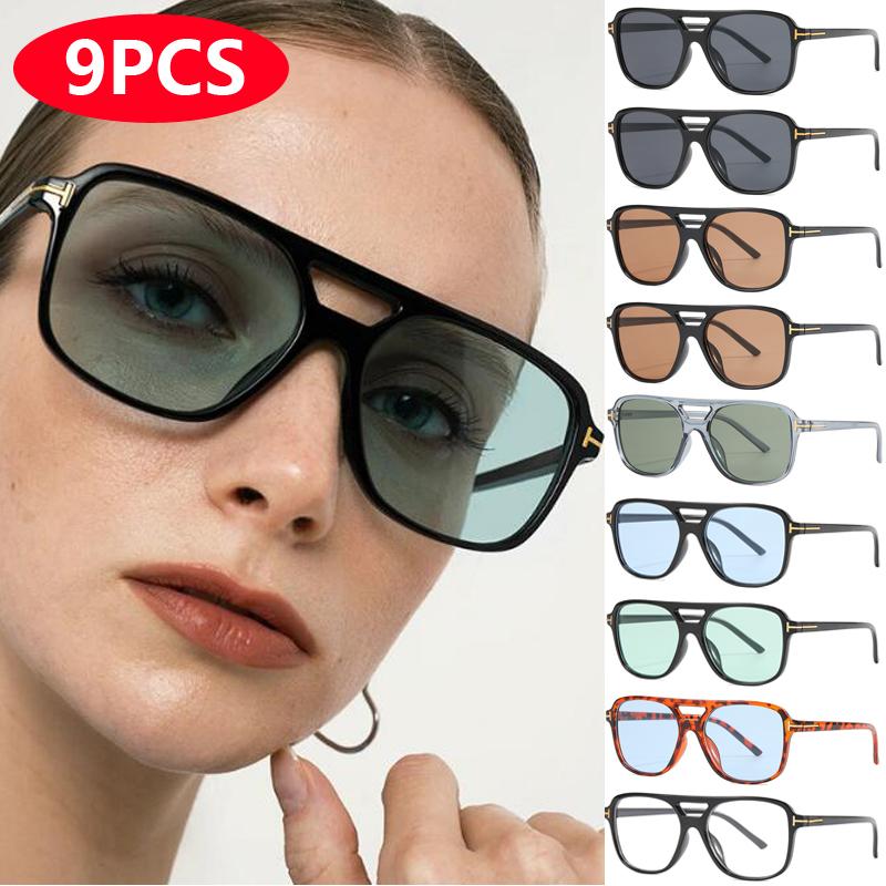 Premium 9pcs/4pcs Double Bridge Sun Glasses Oversize Candy Color Goggles Ladies Classic Fashion Oval Pilot Sunglasses UV400 Oculos De Sol