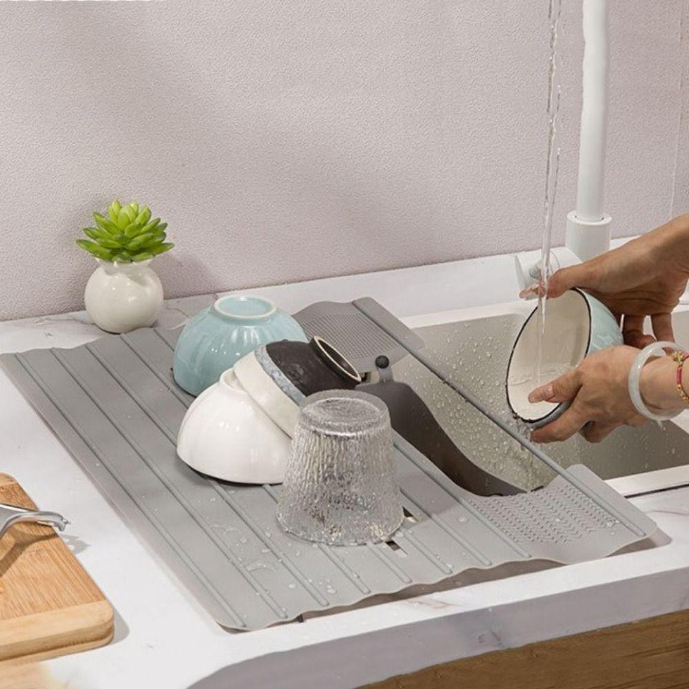 Silicone Kitchen Storage Rack Heat resistant Folding Dish Drying Rack with Pocket Space Saving Makeup Drainer Rack for Kitchen