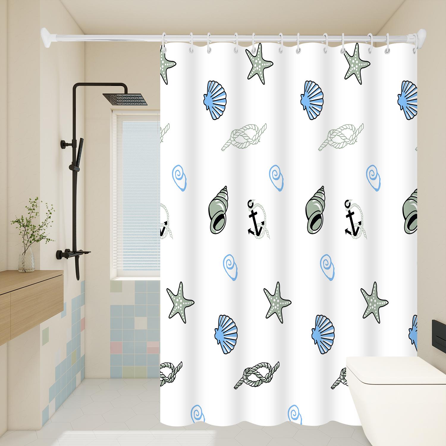 

1Pc Small Shell Ocean Shower Curtain Beach Theme Waterproof Peva Bathroom Decor W60H190(CM)-1 Pcs