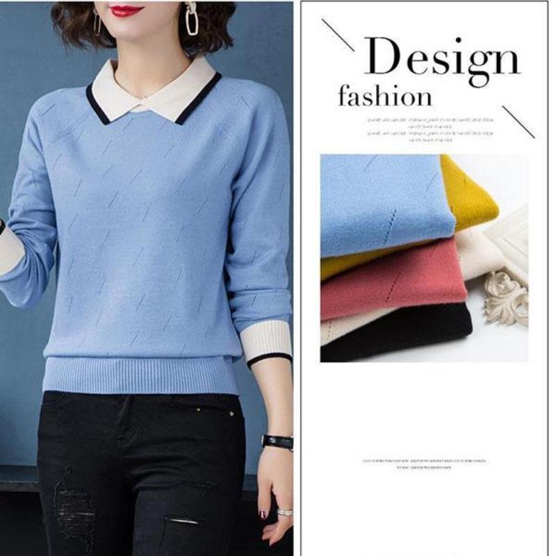 Women's Fashion Knitwear Large Size Sweater Long Sleeve Loose Fit Doll Collar Pullover Sweater Knit Outwear
