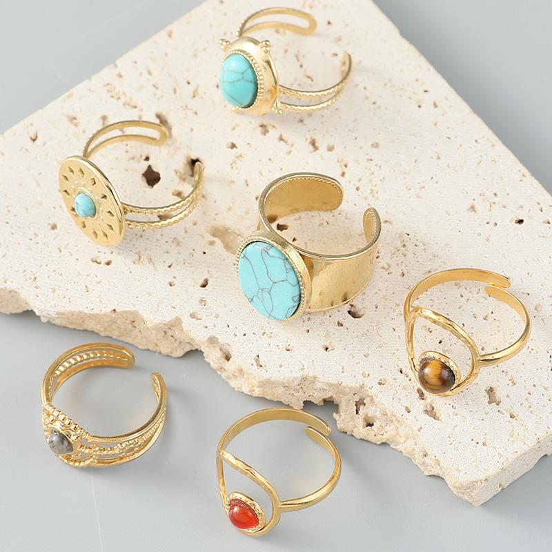 Women's Vintage European and American Turquoise Stainless Steel Ring