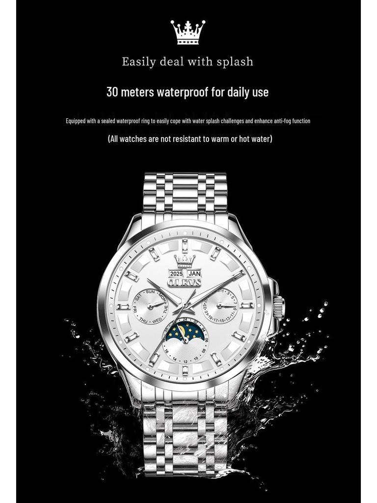 Oulishi Multifunktionale Automatische Wasserdichte Herrenuhr mit Ewigem Kalender