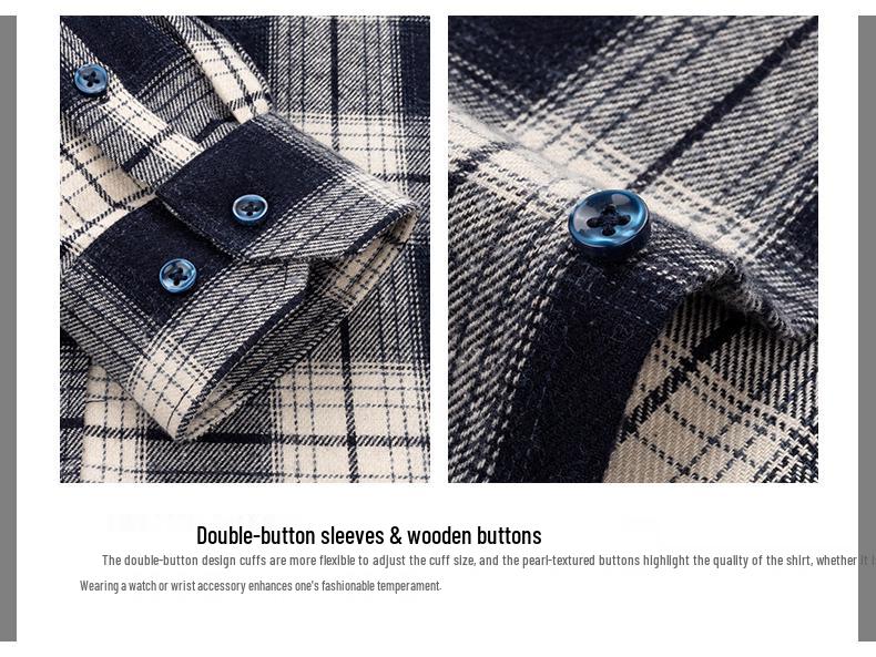 New Men's Plus Size Brushed Cotton Plaid Long Sleeve Shirt for Middle-Aged & Elderly with Straight Hem