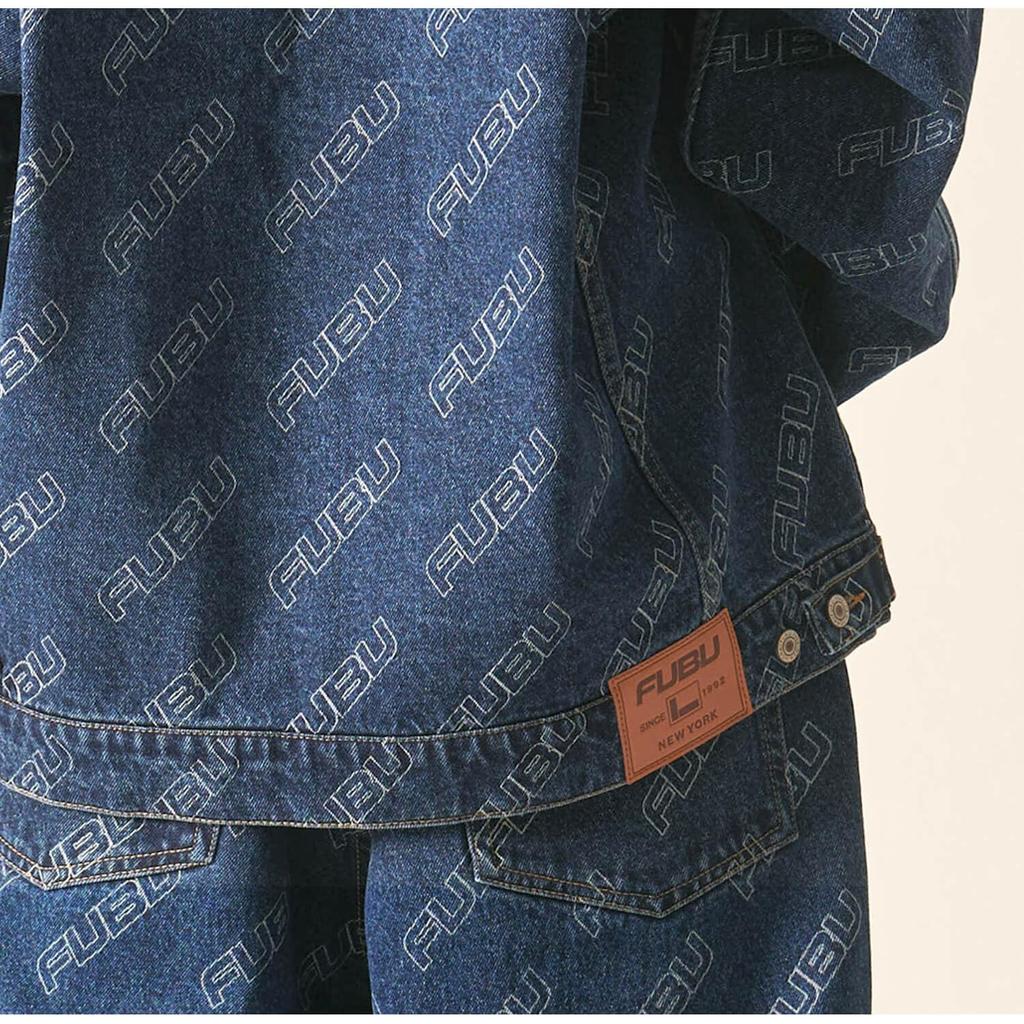 FUBU brand logo embroidered print washed cotton oversized denim all-over jacket/jumper (fam-42308)