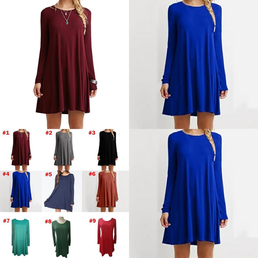 Elegant Women Autumn Fashion Basic Loose Slim Long Sleeve Mini Dress In S-5xl