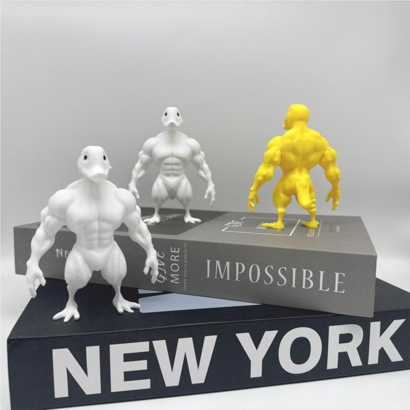 Animal Cute Muscle Duck Statue 3D Printed Duck Sculpture Novelty Desktop Ornament Multi-Functional Indoor And Outdoor Decoration